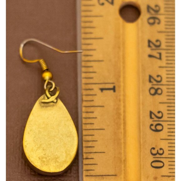 Vintage Round Teardrop White Stones Brass Dangle Earrings - U23 - Picture 2 of 2